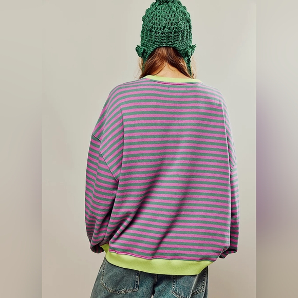 Free People We the Free Classic Striped Oversized Crewneck NWOT - Picture 2 of 5